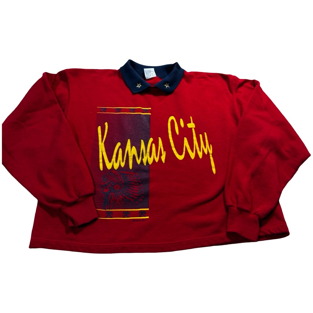 Gopher‎ Sport Kansas City Sweatshirt Large Red Vintage Collared 90s Excellent